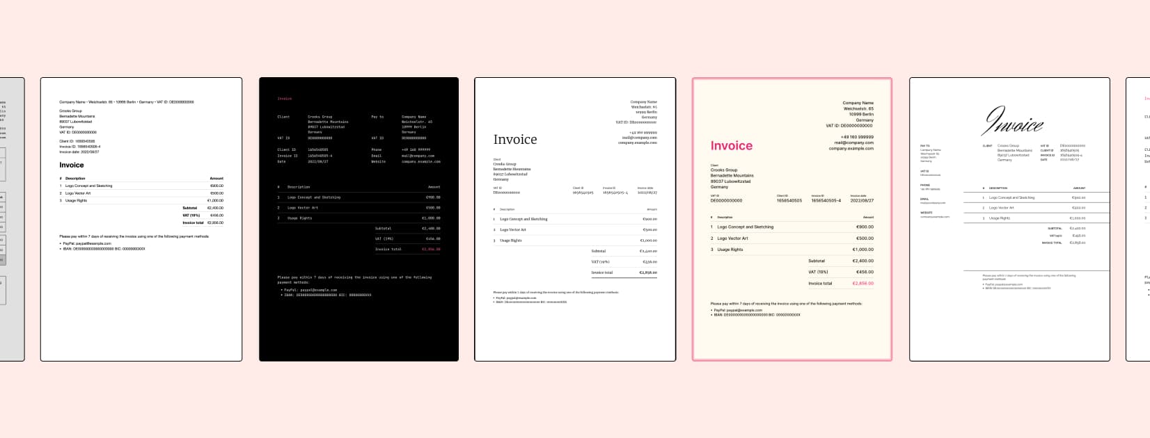 Verschiedene Rechnungsvorlagen