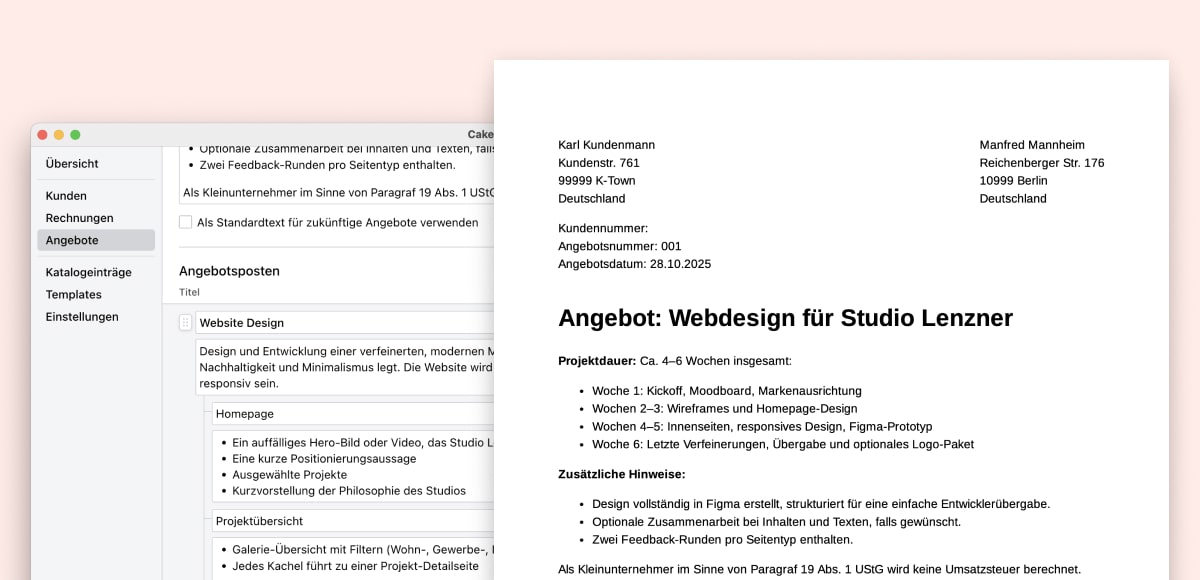 Angebot schreiben auf Mac und Windows