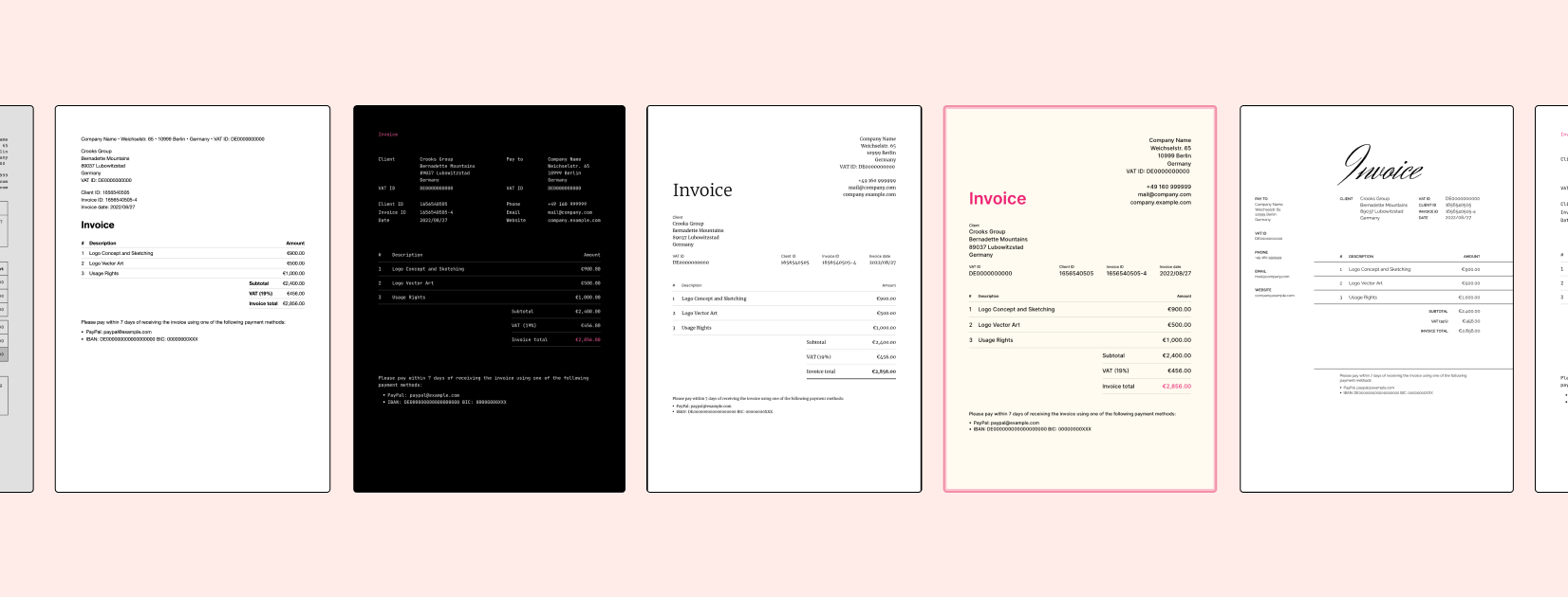 Verschiedene Rechnungsvorlagen