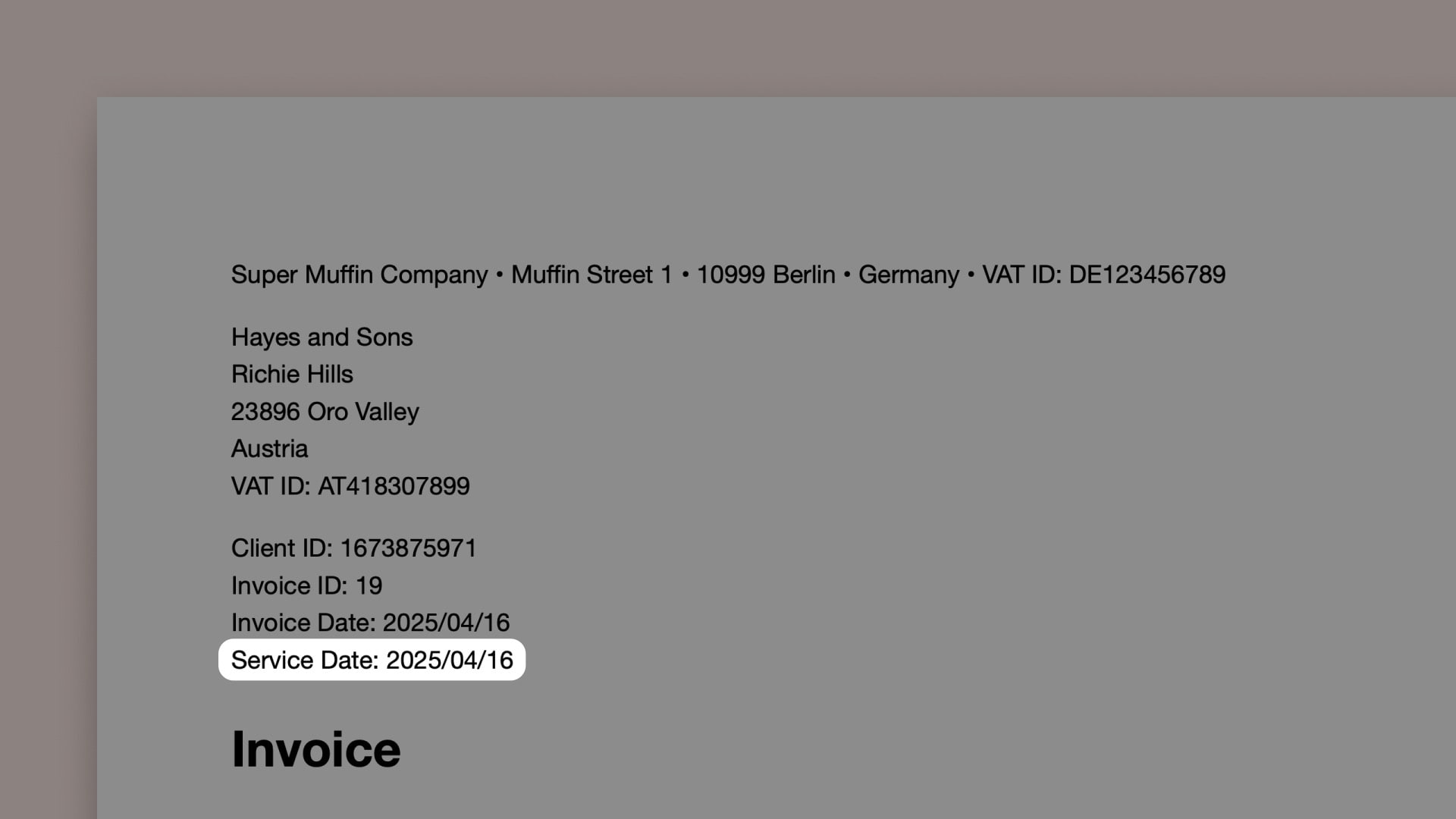Invoice PDF with service date