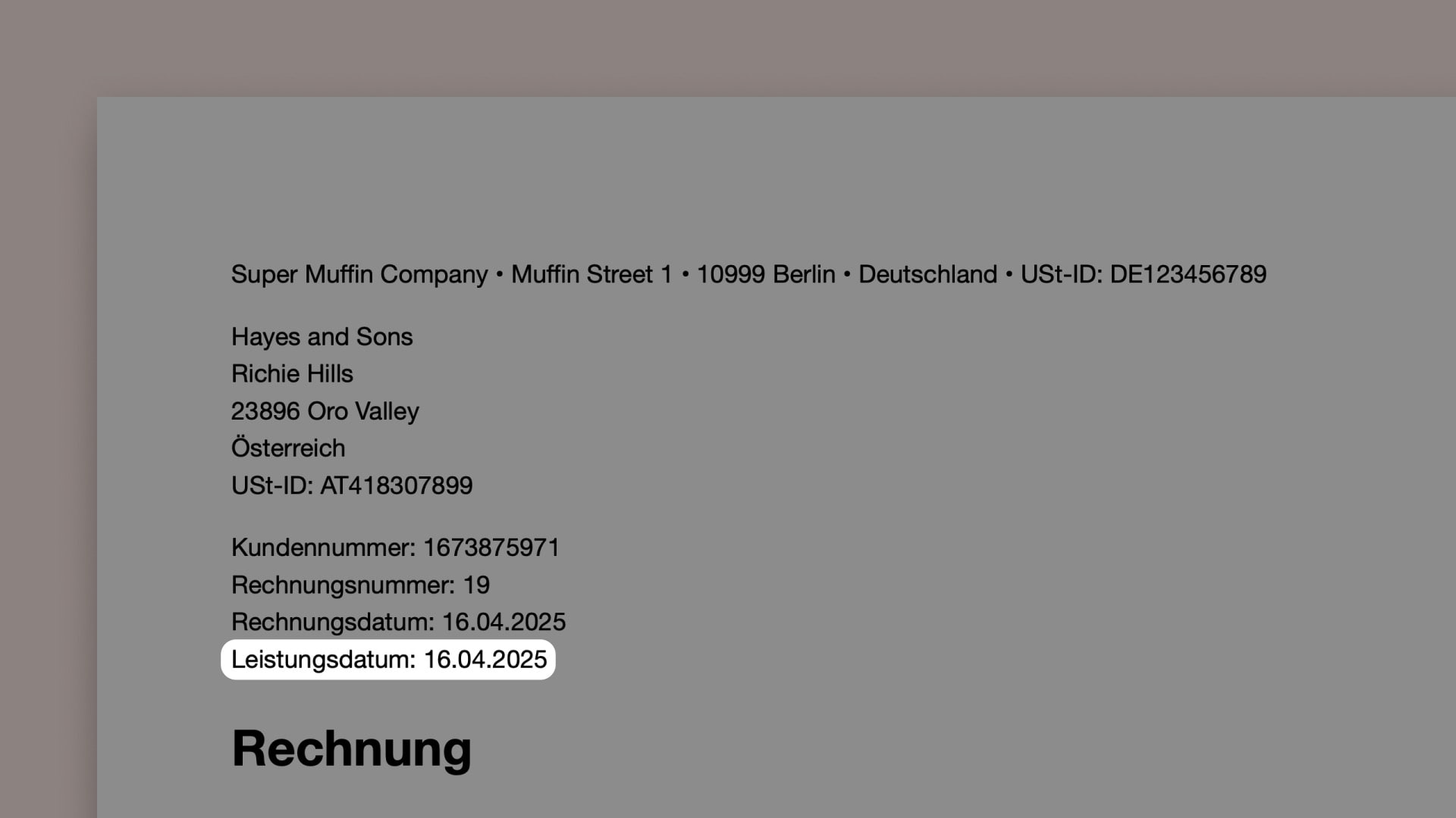 Rechnung PDF mit Leistungsdatum