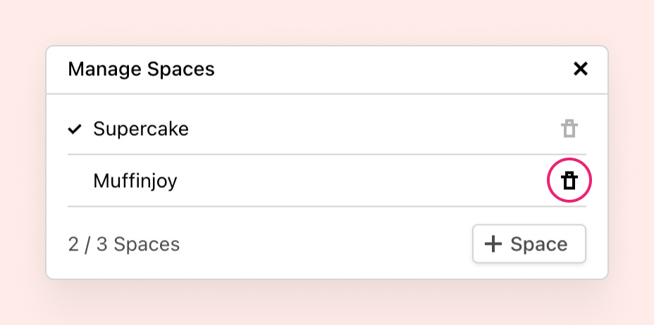 Managing spaces in Cakedesk