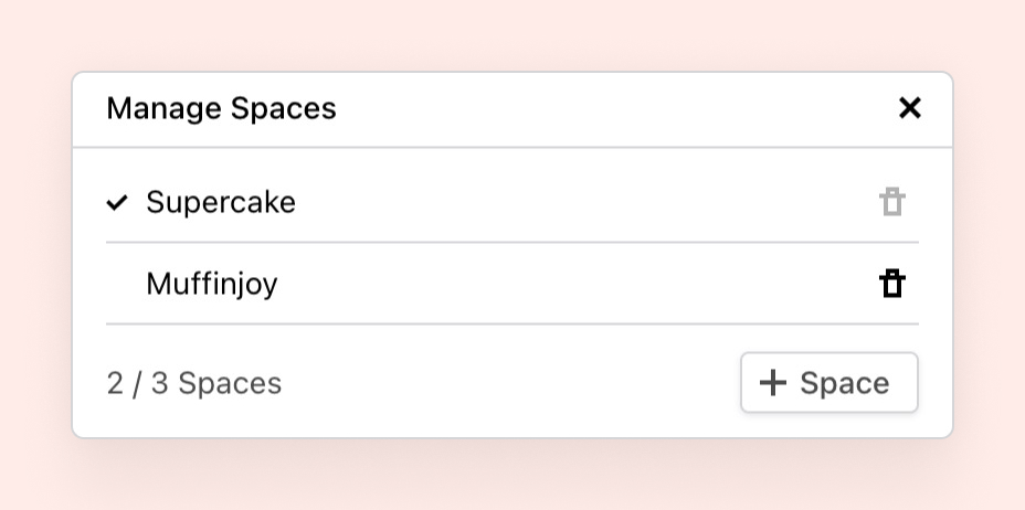 Managing spaces in Cakedesk
