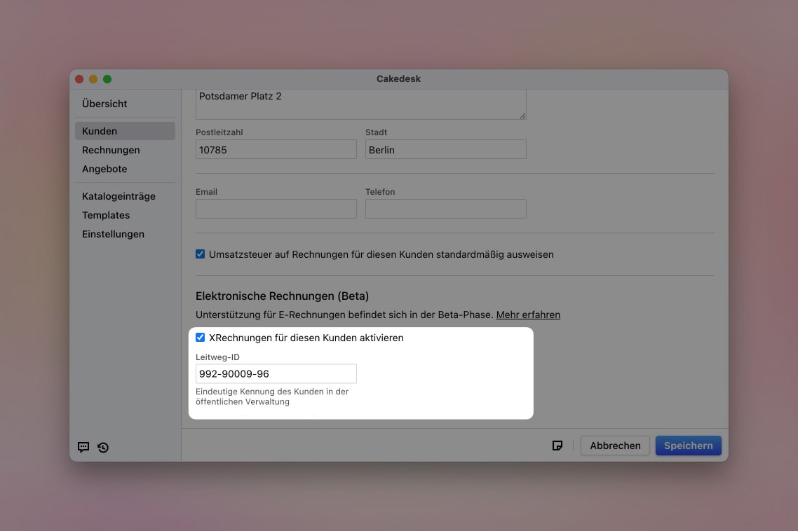 XRechnungen für Kunden in Cakedesk erstellen