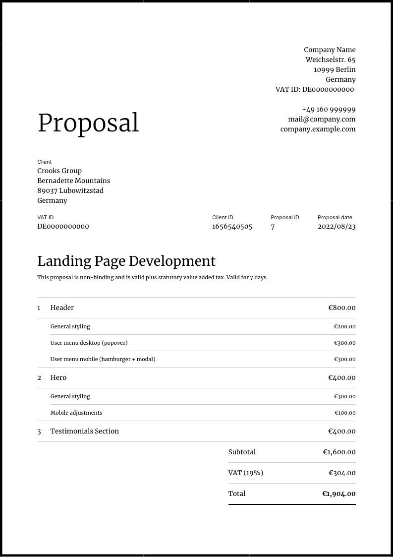 Proposal template, titled "$title"